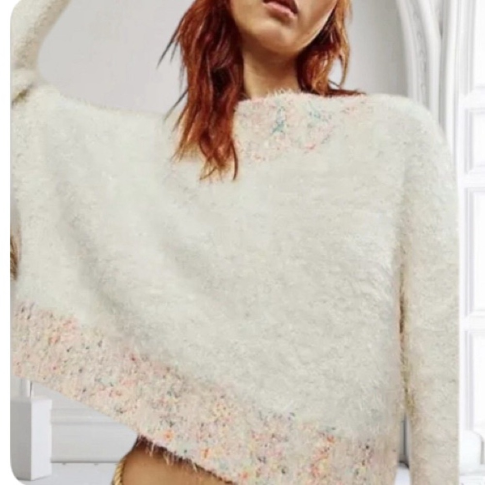 FREE PEOPLE Stardust Pullover - White Small NEW Winter Sweater Fuzzy Warm Cozy